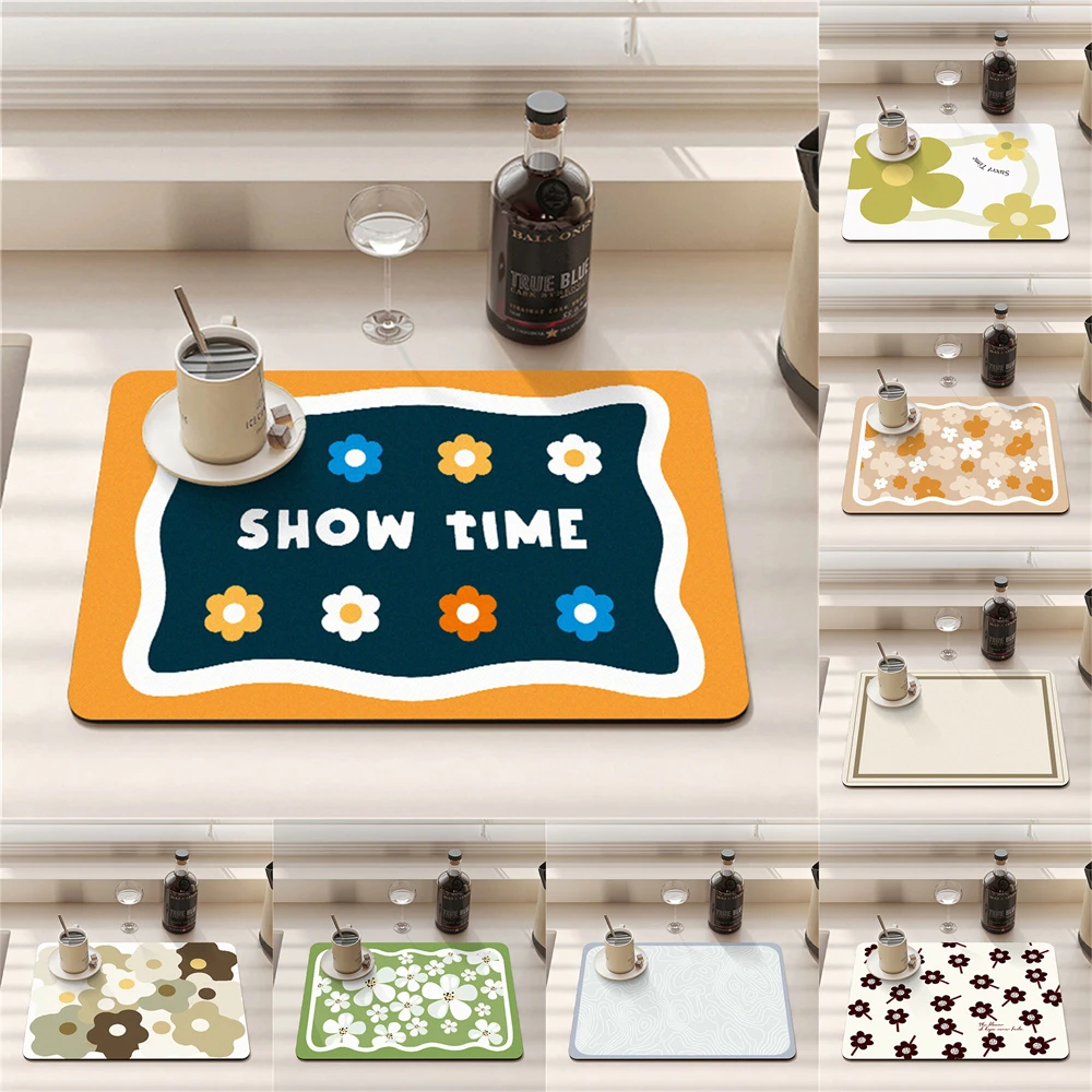 

Cartoon Flowers Style Absorbent Drying Mat For Kitchen Silicone Coasters For Kitchens Cartoon Printing Decoration Table Coaster