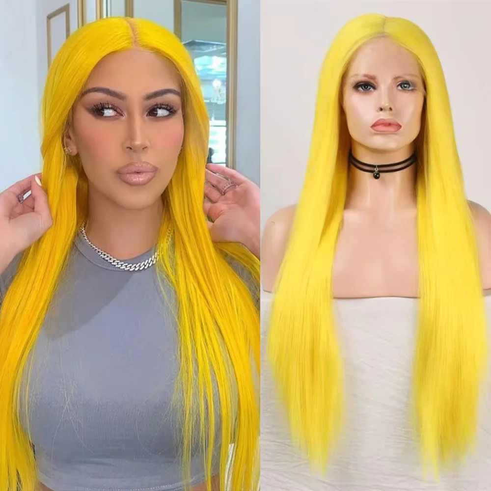 

30Inch Light Yellow 100%Human Hair Straight Wigs Human Hair 13x6Lace Front Wigs Human Hair Wigs 250Density Yellow Wig Human Hair