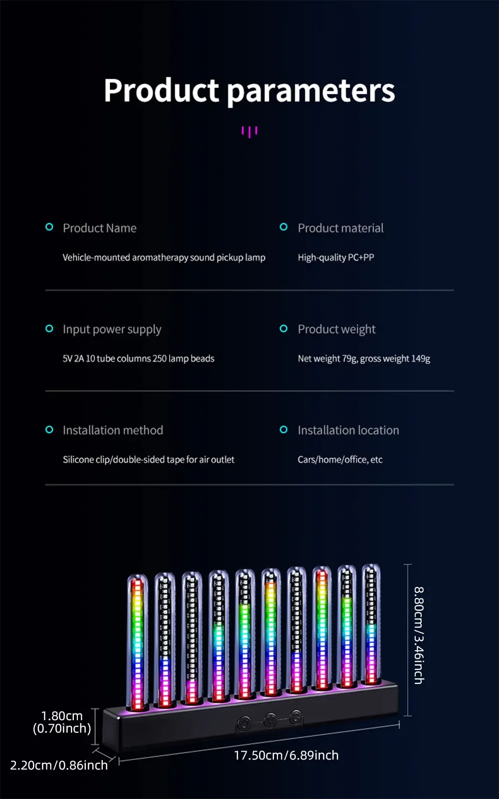 Auto-Symphonie 10 Röhren Musik-Rhythmus-Lichter Auto-Innenraum Pickup Nachtlichtleiste Atmosphärenlicht Luftauslass-Dekoration USB-Stecker – Detail 14
