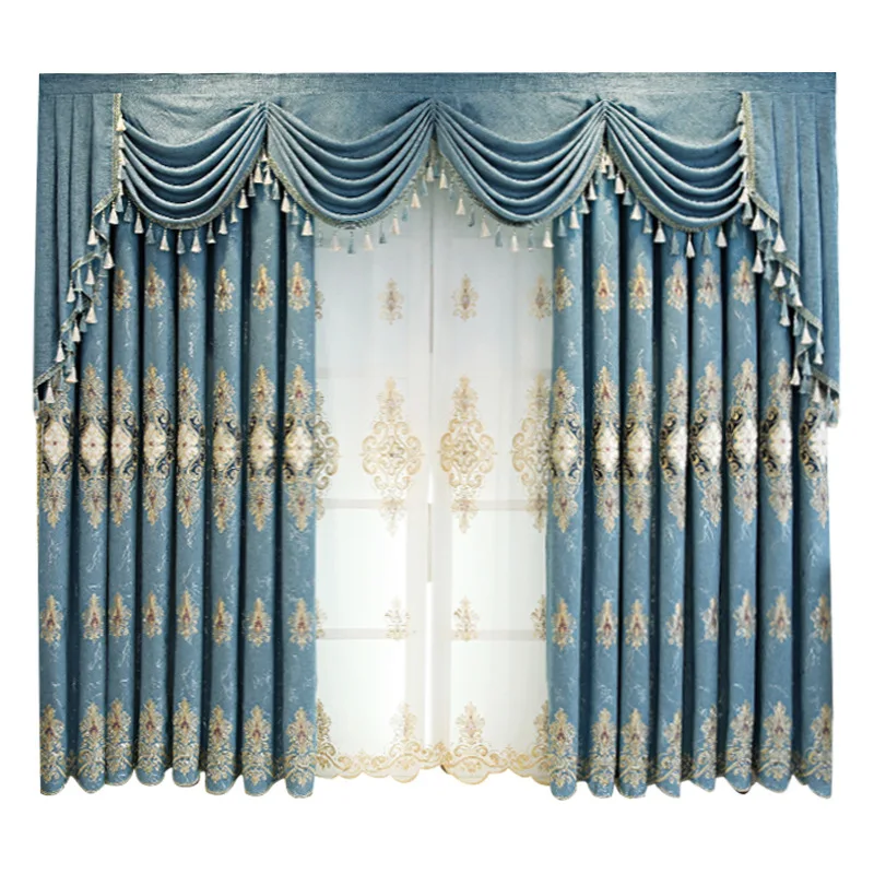 High-end light luxury embroidered American European curtains living room bedroom gold luster velvet three-dimensional pattern