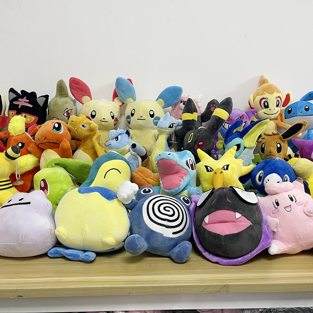 Jouets en peluche Pokemon pour enfants, Pikachu, Eevee, Charmander, SLaura, Dracaufeu, SylLion, Anime Gengar, Mewtwo, Scorbunny, poupées en peluche,