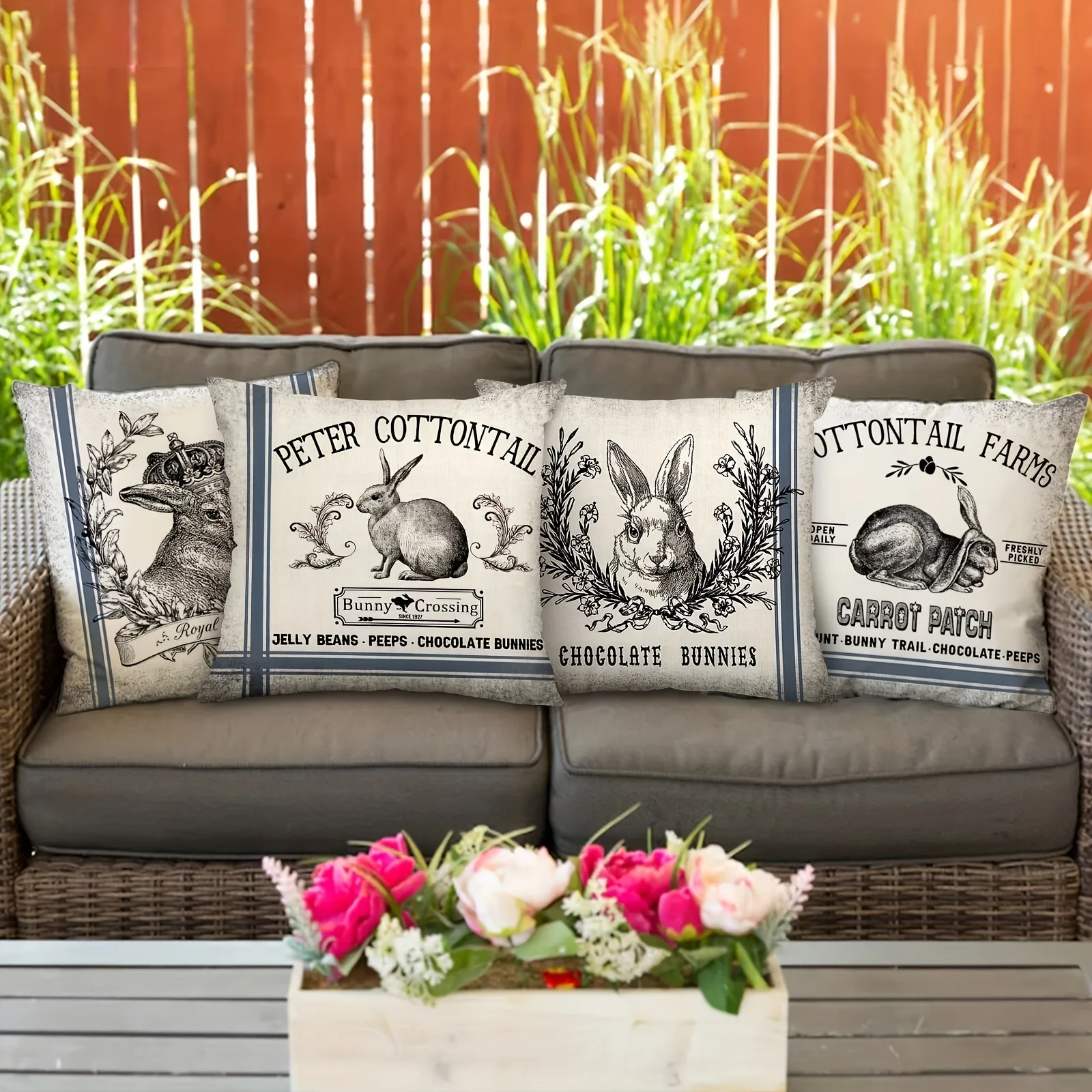 Easter decoration pillow cover, crown rabbit pattern design, sofa cushion cover, country farmhouse home room decoration