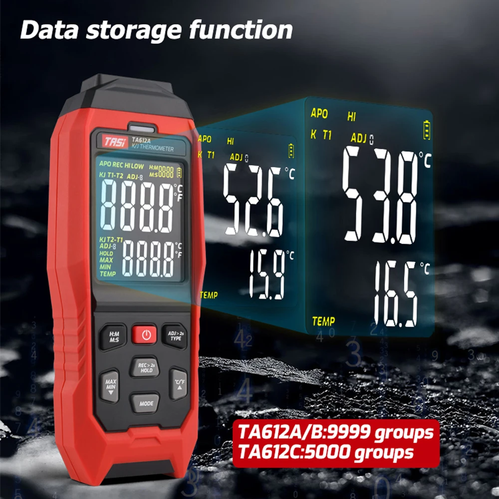 TA612C 4 Channels K/ J Type Thermocouple Thermometer Digital LCD Temperature Meter 5000 Groups Data Storage with USB Data Upload