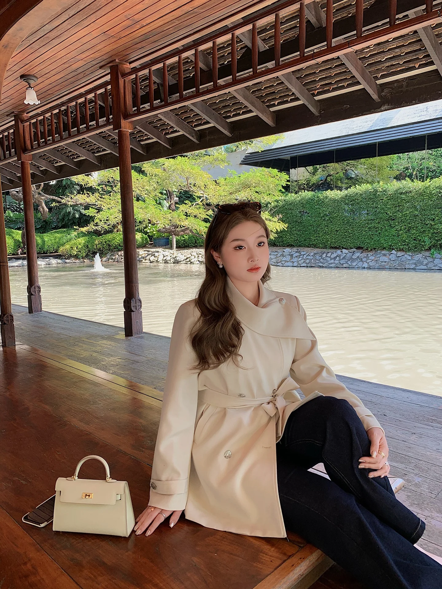 

Herwear Ideal Spring Apricot Color Women's Windbreaker Coat plus Size oulder Length Versatile Slimming Outerwear Top