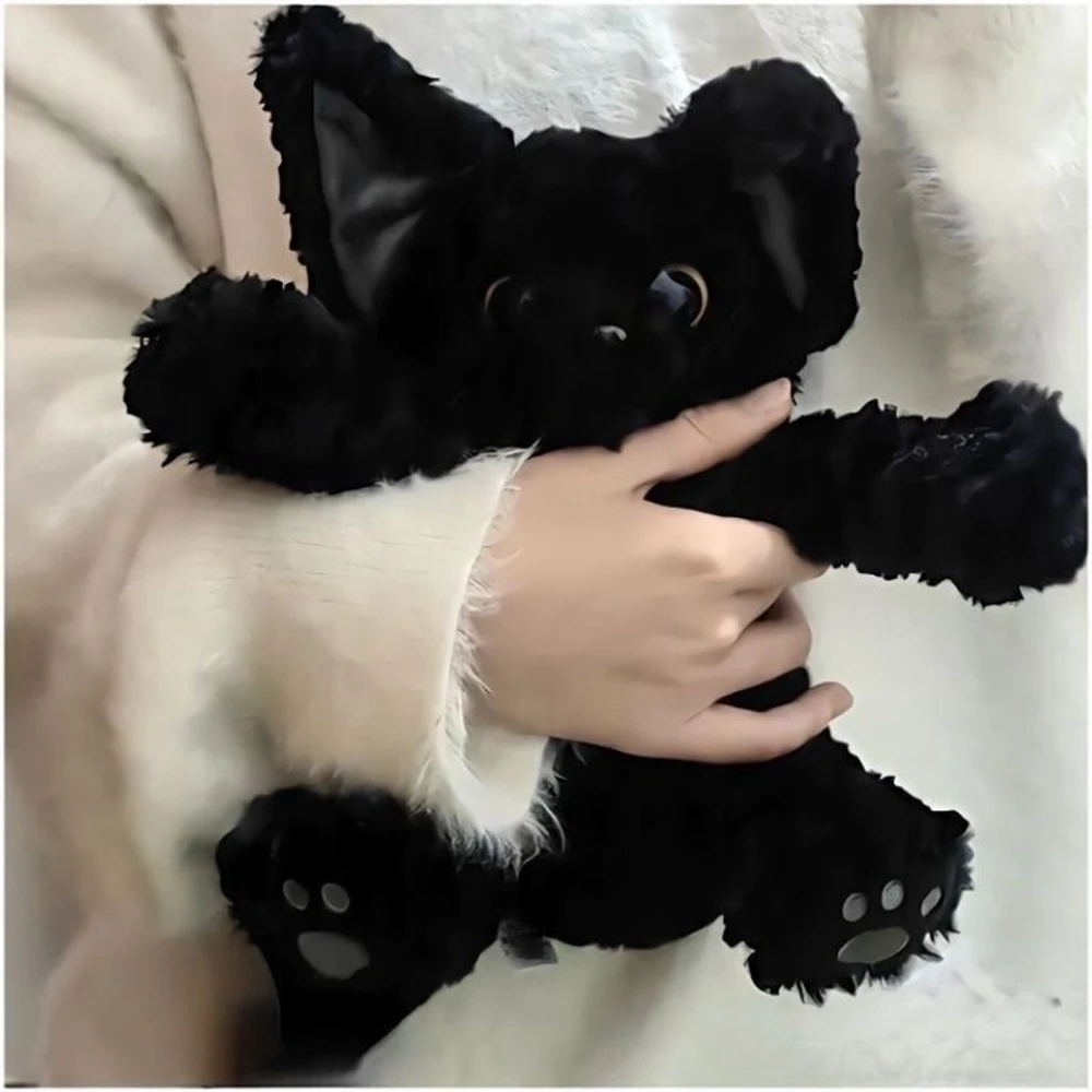 24CM Black Cute Plaime Cat Plush Toy Throw Pillow Khaki Curly KUKI Black Cat Doll Child Birthday Gift Big Eyes Festival Dress