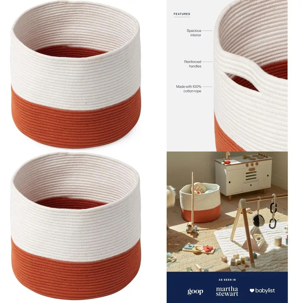 

Cotton Rope Storage Basket for Blankets, Toys, Nursery - Durable, Portable, Non-Toxic, 12.5x16.25 Rust
