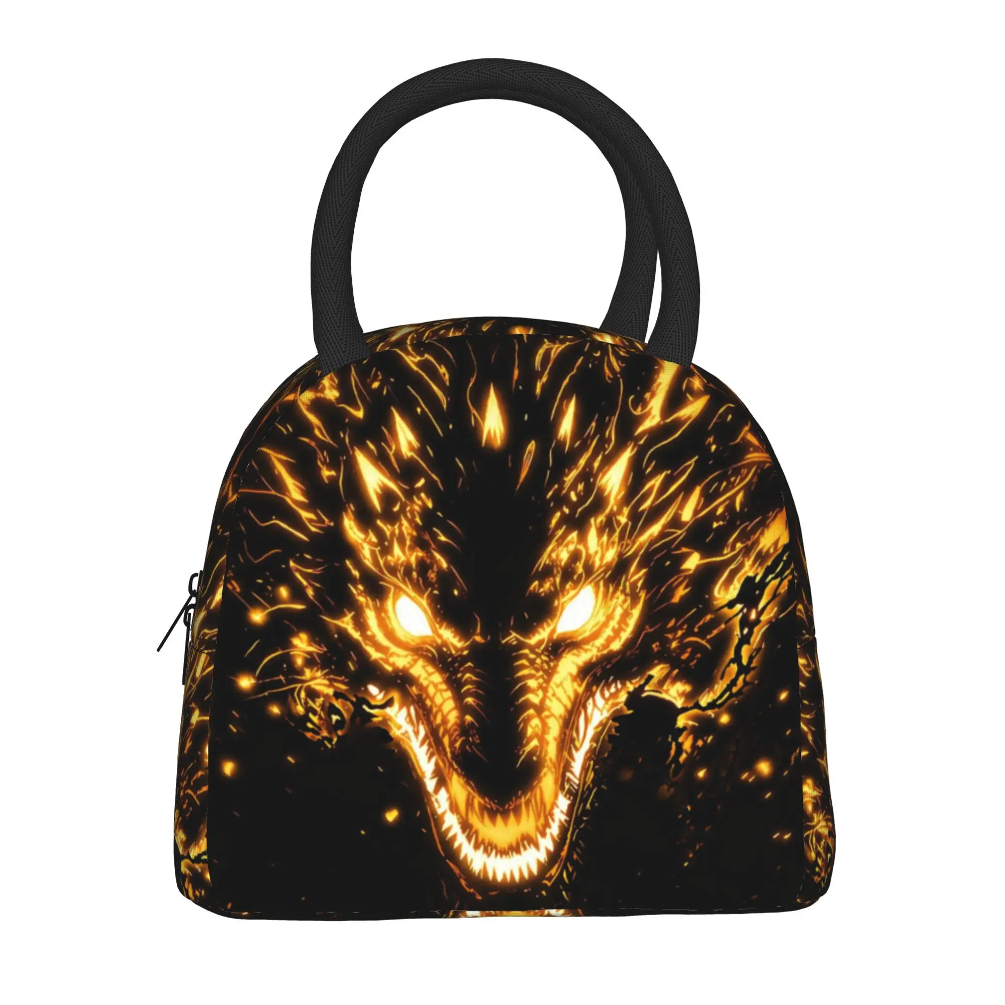 Back to school season  Lunch Bag Glowing Golden Dragon Head Large Capacity Harajuku Design Personalised Food Organizer Lunch Bag