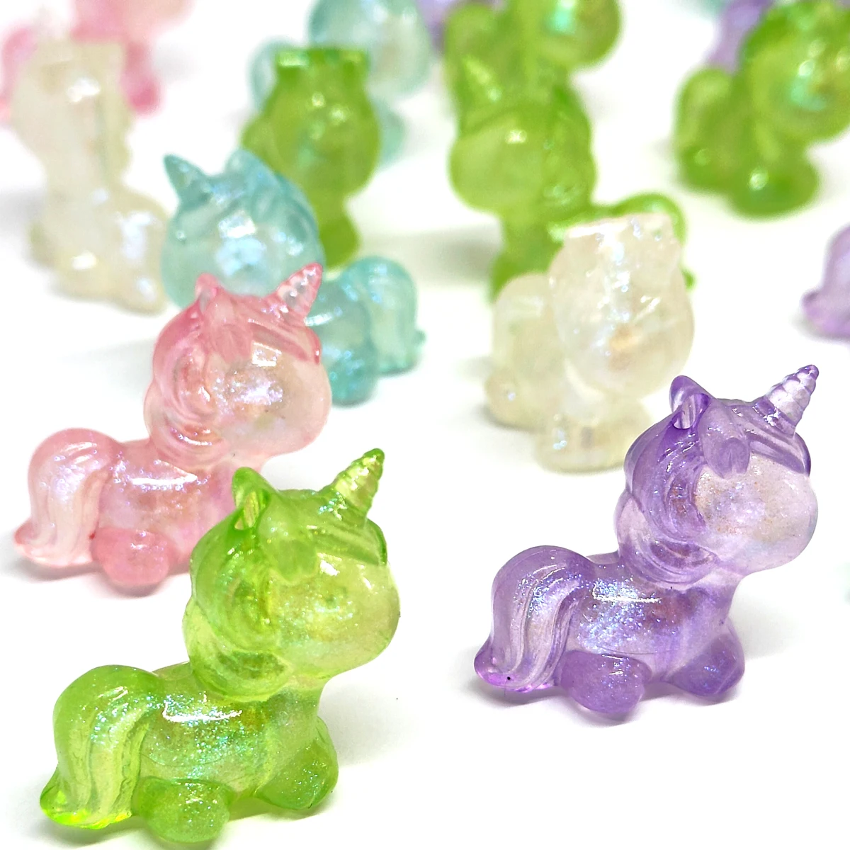 10p Cute Pony Unicorn Shape Acrylic Perforated Beads Multi-Colored Bag Pendant Mobile Phone Chain Accessories Jewelry Production