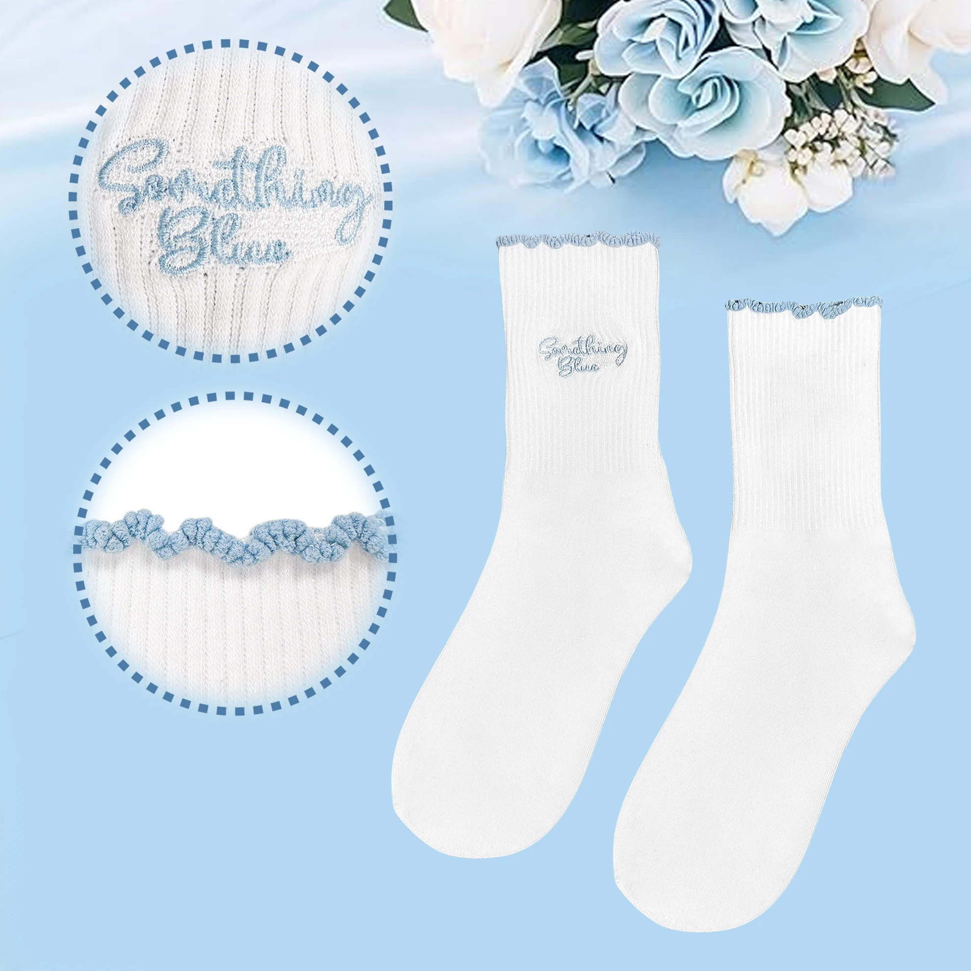 جوارب نسائية مطرزة "Something Blue" مكشكشة، هدايا لحفلات الزفاف والخطوبة وحفلات الزفاف، دعائم لالتقاط الصور #2