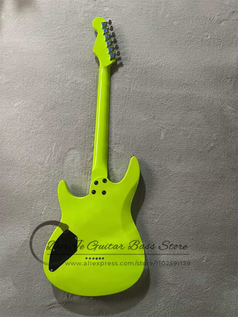 Fluorescent Green Electric Guitar Basswood Body Maple Fingerboard Fixed Bridge HH Pickups Chrome Tuners