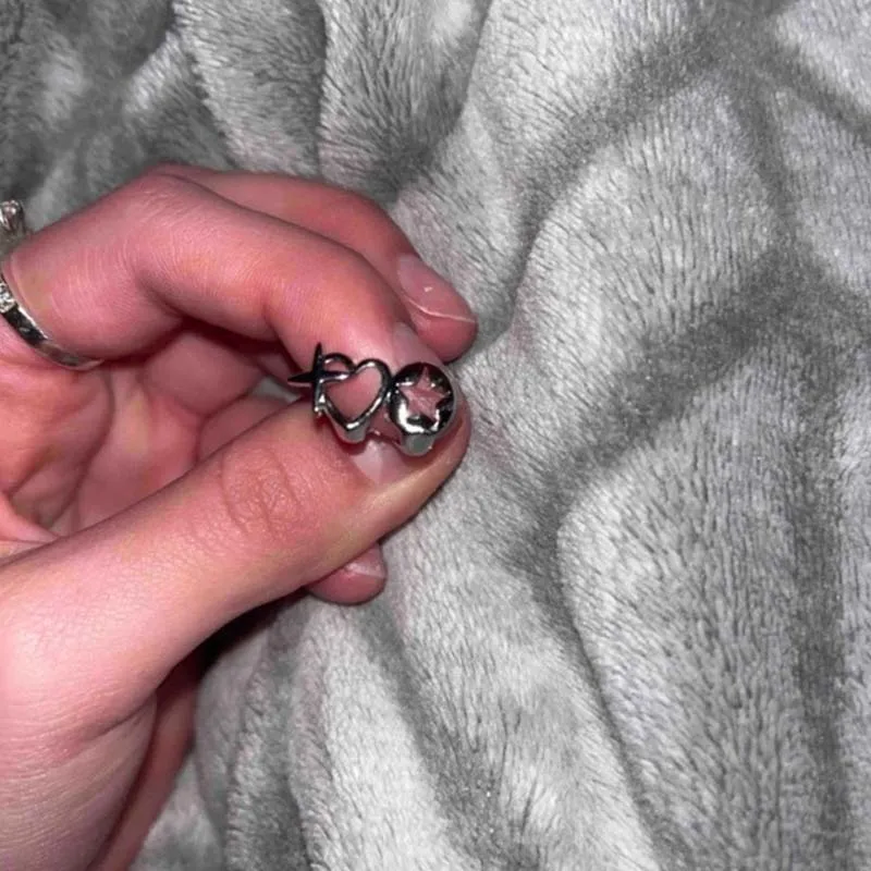 فاسق الهيب هوب الجوف القلب الأسنان قبعات للنساء الرجال Vintage الفضة اللون مزدوجة الحب ستار الأسنان الشوايات زوجين مجوهرات اكسسوارات #3