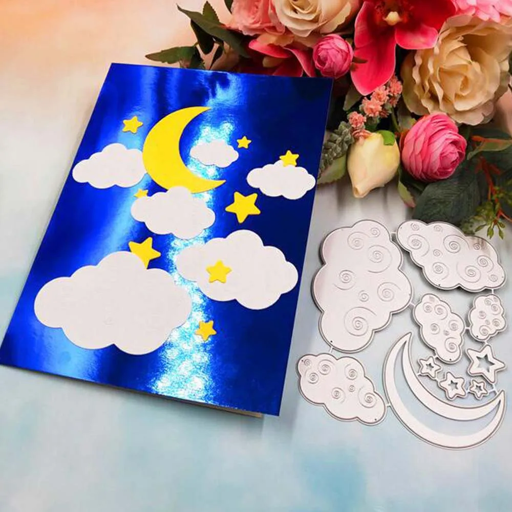 Metal Cutting Dies Night Sky Clouds Stars Moon Decoration DIY Scrapbooking Paper Craft Knife Blade Stencils Embossing