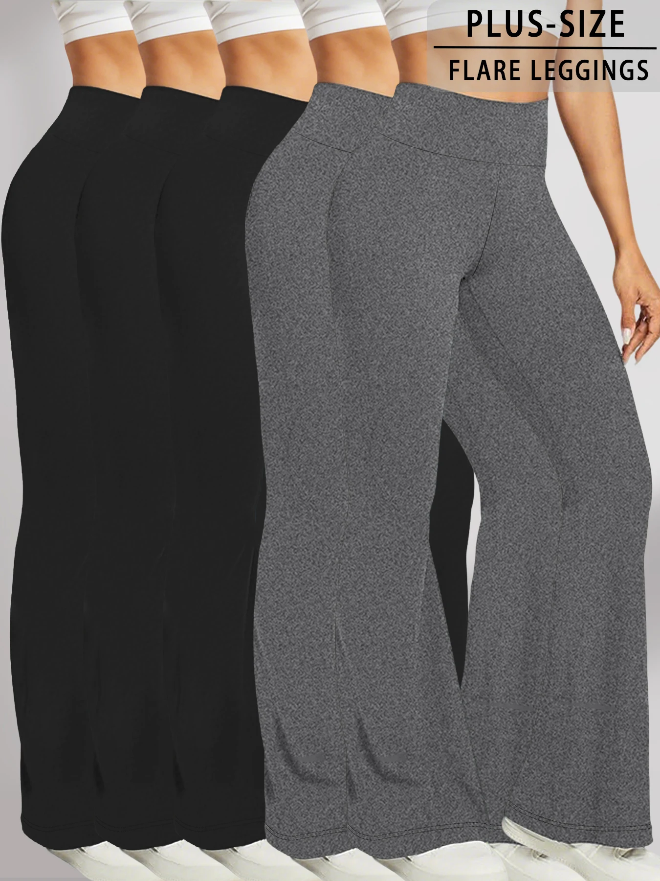 

5 Pack Plus Size Women's Super Soft High Waisted Flare Pants, Leggings Tummy Control Soft Bootleg Bell Bottoms Running