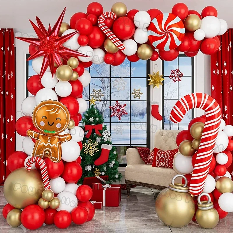 Balony świąteczne Garland Green Red Box Candy Balloons Arch Santa Reindeer Star Foil Ballon New Year Christmas Party Decor 2024