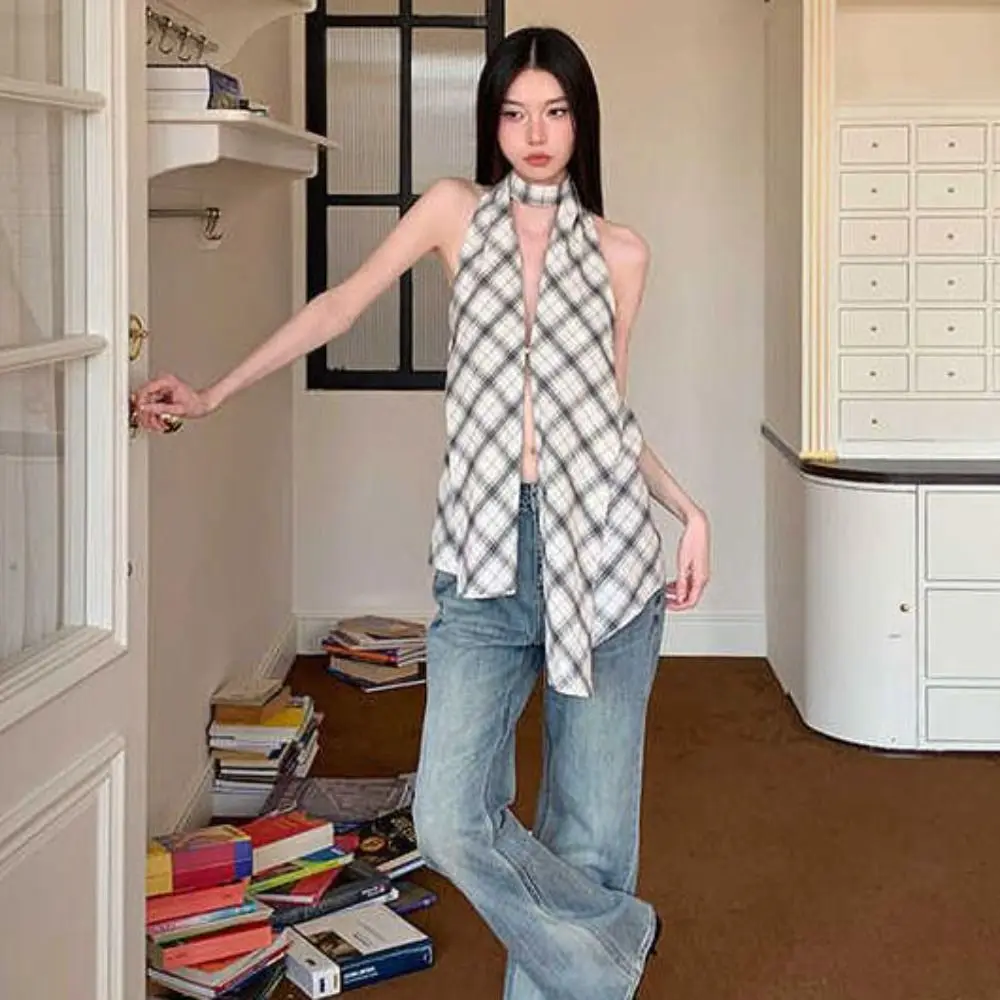 Mode Grid Halfter Ärmellose Leibchen Unregelmäßige Split Schlank Crop Tops Sommer Süße Hosenträger Weste Strand