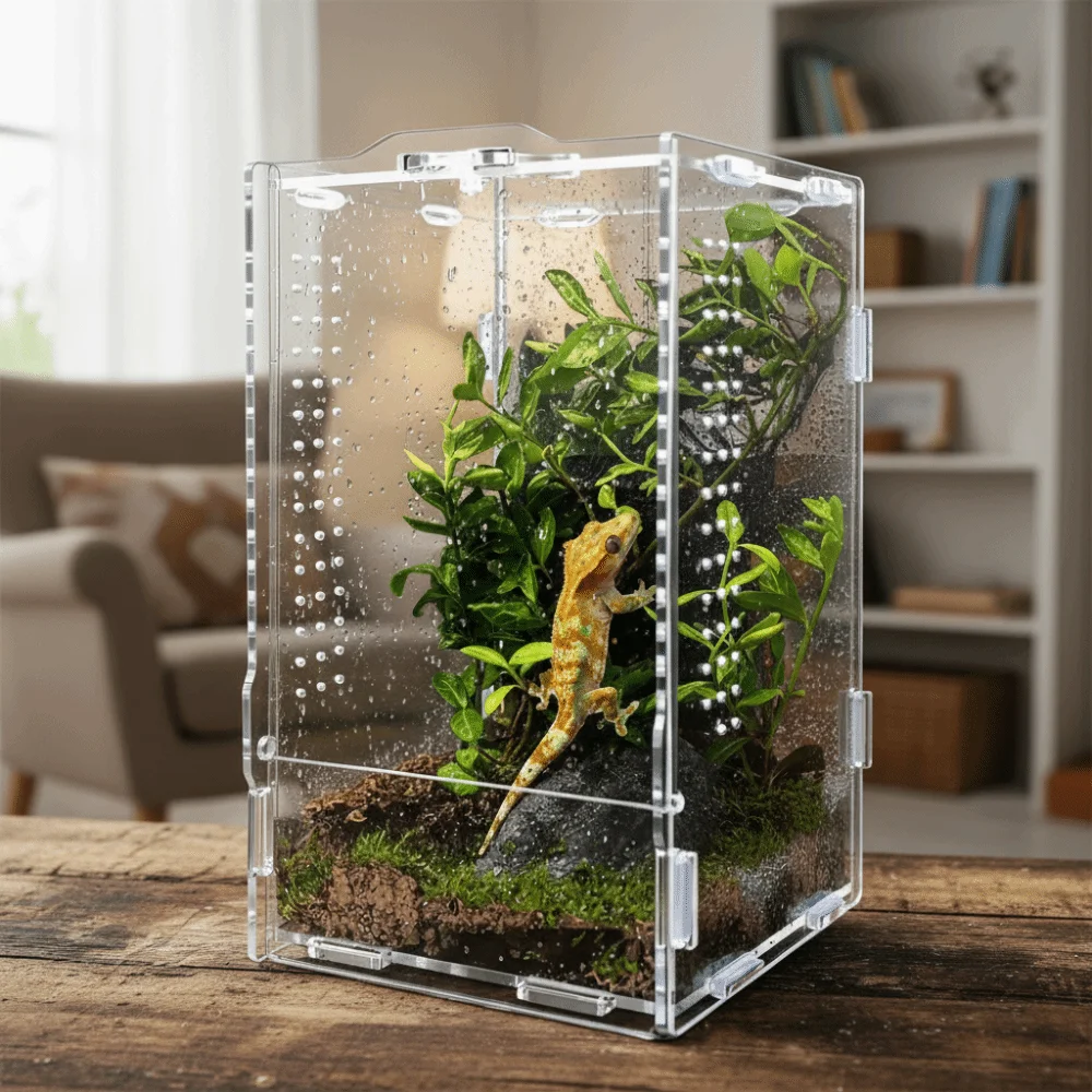 Transparent Reptile Feeding Box Anti-escape Ventilated Jumping Spider Terrarium Buckle Lock Reptile Feeding Tank