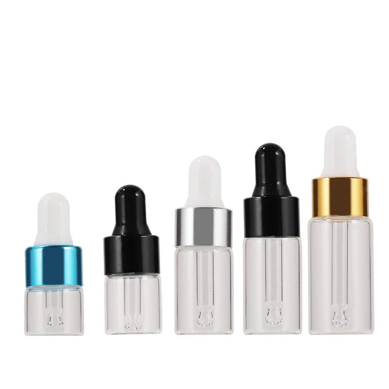 

100PCs 1/2/3/5ml Mini Glass Dropper Bottles Oil Aromatherapy Bottles with Rose Gold Cap Reagent Pipettes Bottles Clear Bottle