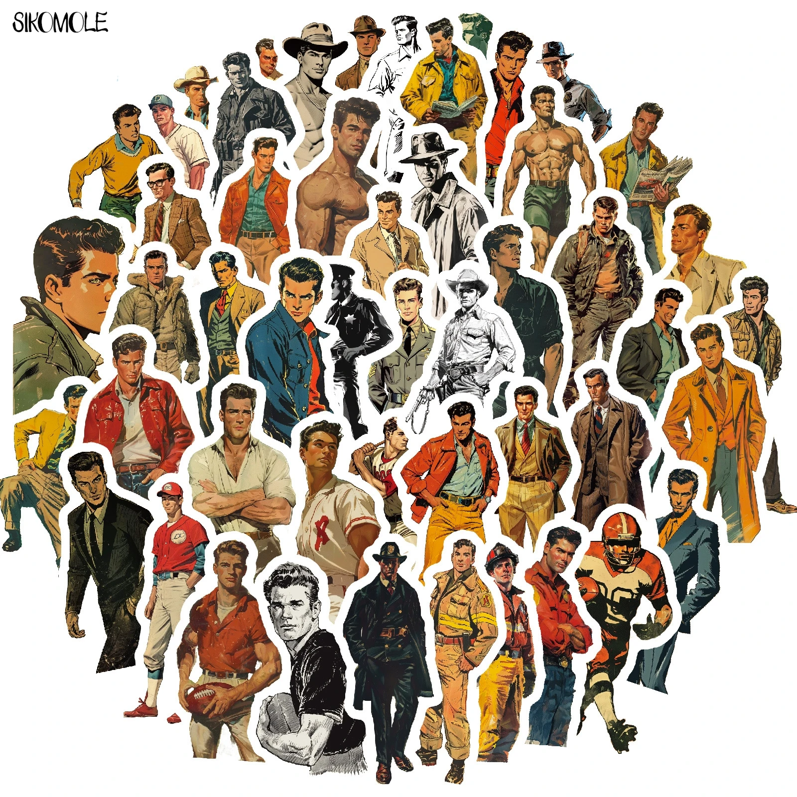 

10/30/50 шт., модные мужские наклейки с героями мультфильмов в стиле ретро, эстетические наклейки для DIY, детский дорожный багаж, наклейка на холодильник, граффити, набор наклеек