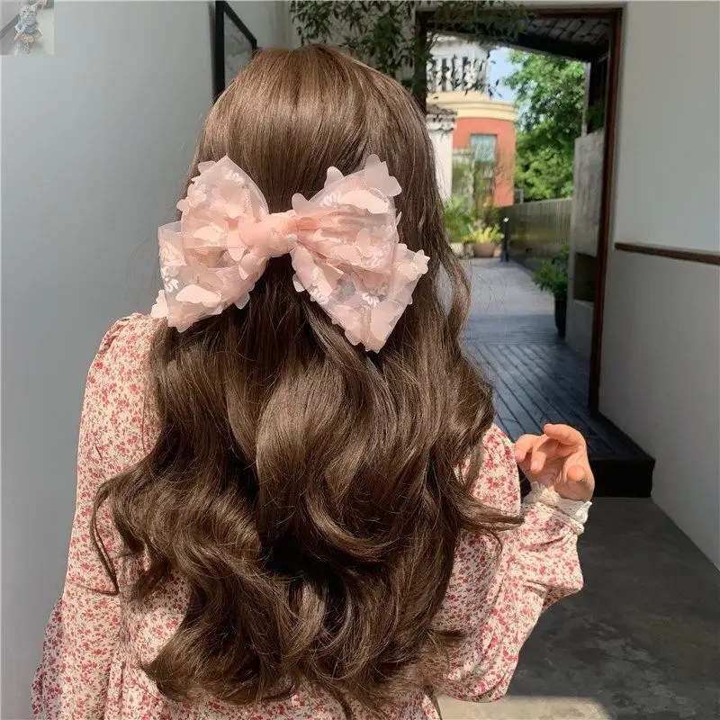 Solid Color Lace Bow Hair Clip Korean Style Girls Trendy Butterfly Clip Alloy Spring Barrette Women's Hairpin Hair Accessories