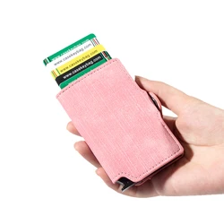 Casekey Male Wallet Fashion Denim Leather Pop Up Card Holder Anti-theft Aluminum Metal Smart Wallet Mini Purse Money Bag for Men
