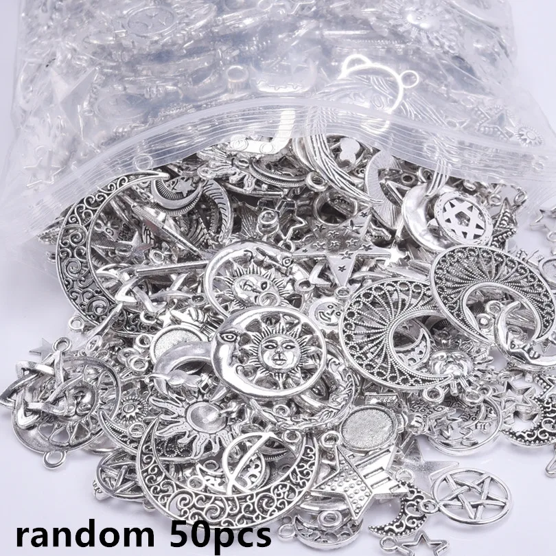 Licht Goud Kleur Willekeurige Mix 10/20/30/50 Stuks Zon Maan Ster Bedels Voor Sieraden Maken Materialen om Armbanden Handgemaakte Hanger