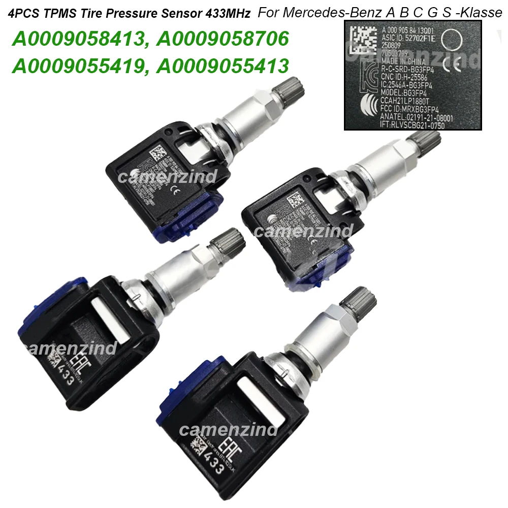 

4PCS A0009058413 A0009058706 A0009054104 TPMS Tire Pressure Sensor 433MHz For Mercedes-Benz CLS EQE EQS GLA GLS GLE Sprinter