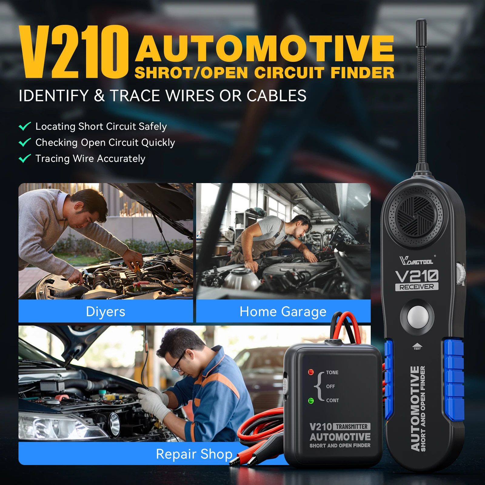 VDIAGTOOL V210 6V-42V Circuit Tester with Short/Open Finder