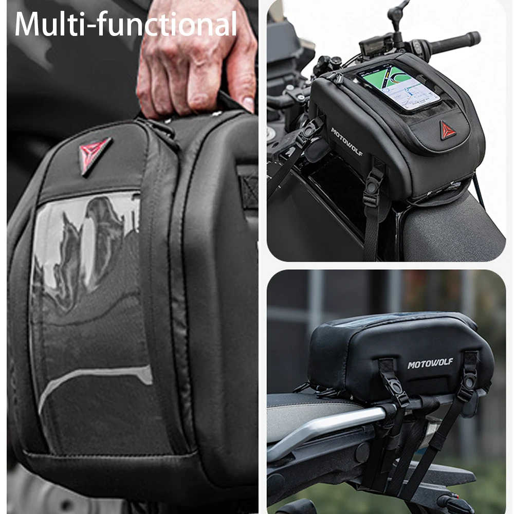 Motorcycle Tank Bag Magnetic Anti-Slip Motorbike Rear Seat Bag with Waterproof Cover Multi-functional Handbag Tools Storage Bag