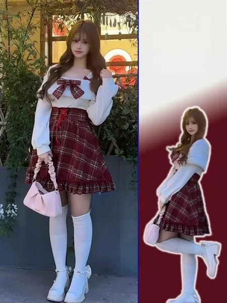 

Платье больших размеров в клетку с одним открытым плечом, с бантом на талии, имитация двух частей, с юбкой, для полных женщин, весеннее, повседневное, А-силуэт