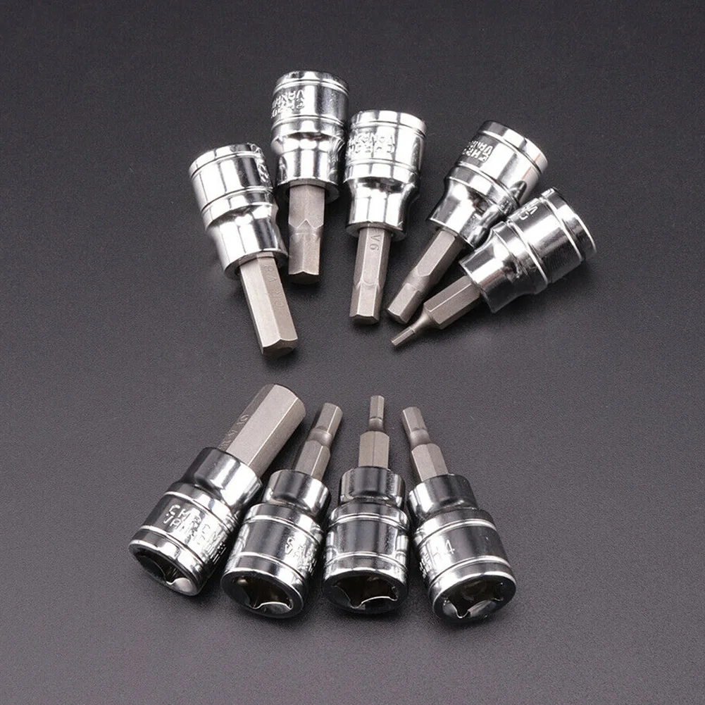 Bit Socket Industrial Grade Hex Bit Socket Set 9pcs 3/8 Drive & Drill Metric 2 10mm with Chrome Vanadium Steel