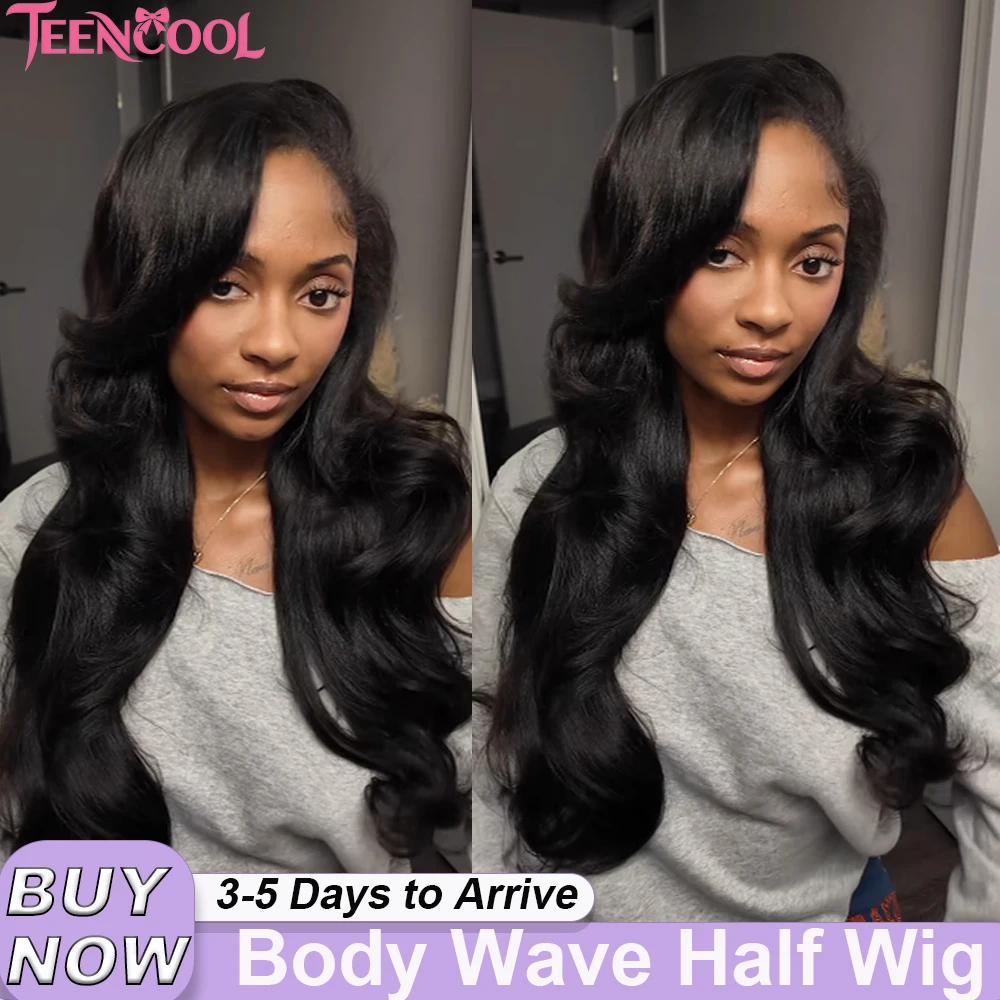 

180% Half Wigs Body Wave Half Head Band Wig Human Hair Multi Parting Upgrade 3 in 1 Drawstring Seamless Clip Ins Flip Half Wig 16 Inch Brazilian Curly Half Wig