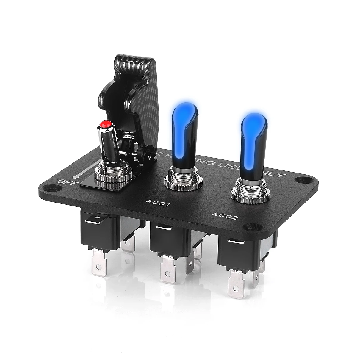 

Car switch panel 3-gear rocker Blue LED Black panel with line Yacht Racing modified 12v20a