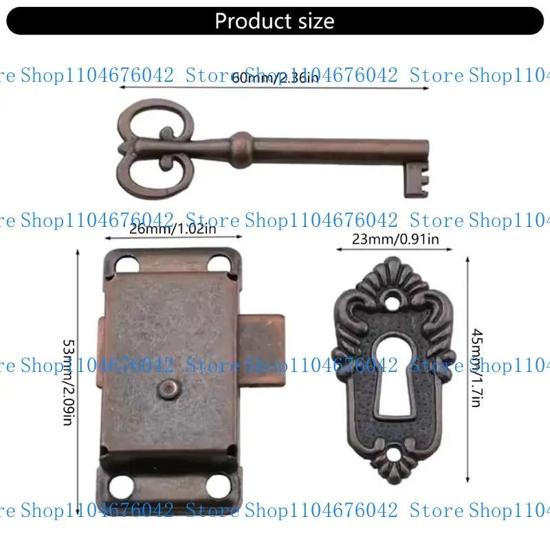 5ASD 2PCS قفل خزانة الأنيقة الأنيقة مع مفتاح سبيكة زنك صغيرة ملحق محمول للمكاتب والخزانات القديمة
