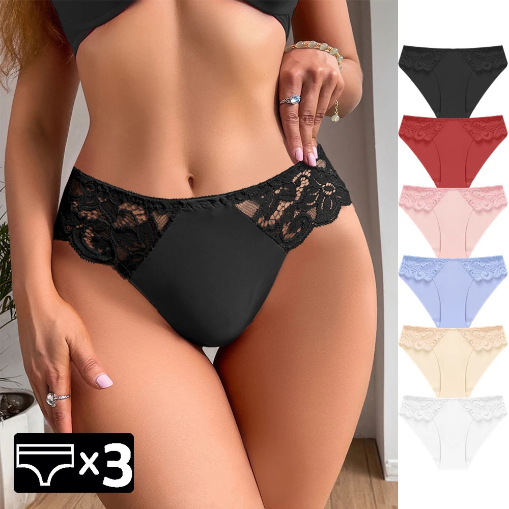 WarmSteps 3Pcs/Set Lace Woman Panties Silk New Female Underwear for Woman Seamless Solid Lingerie Panties 3Pcs Free Shipping