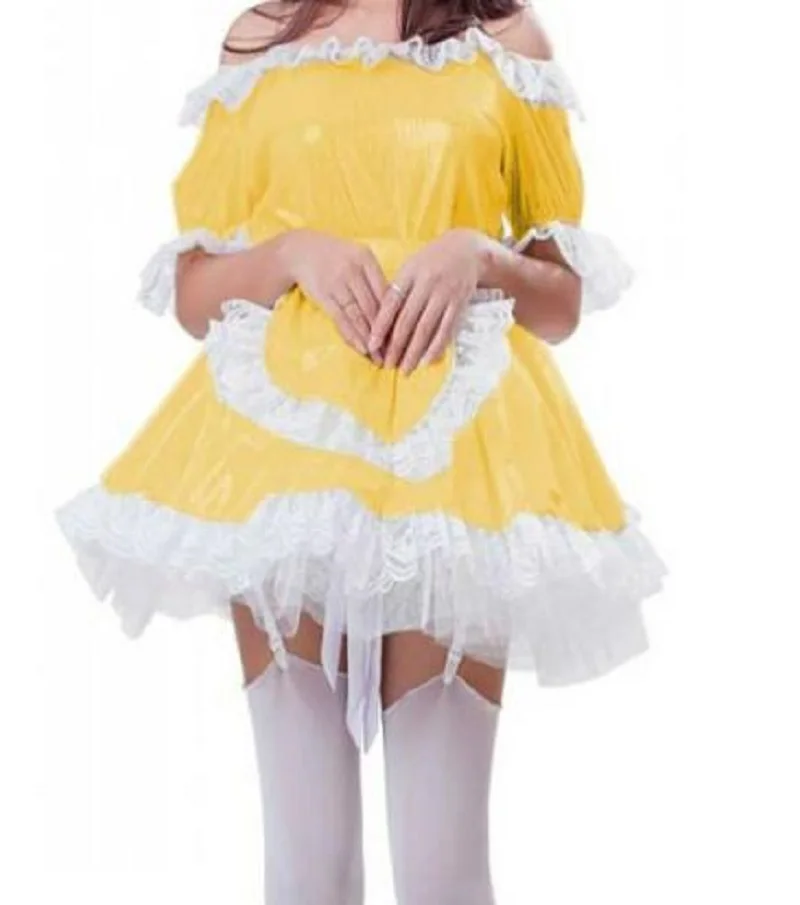 

Hot Selling French Sissy Dress Ragged Chest Shoulder Drain Halloween Party Maid Adult Baby Cross Dresser Party Daily Unisex