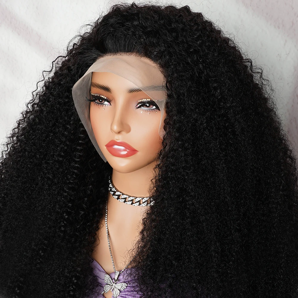300 الكثافة الأفرو غريب الشعر البشري 13*4 الدانتيل الجبهة باروكة من شعر طبيعي غريب مجعد الباروكات شعر الإنسان الأفرو غريب مجعد شعر بشري أسود #3