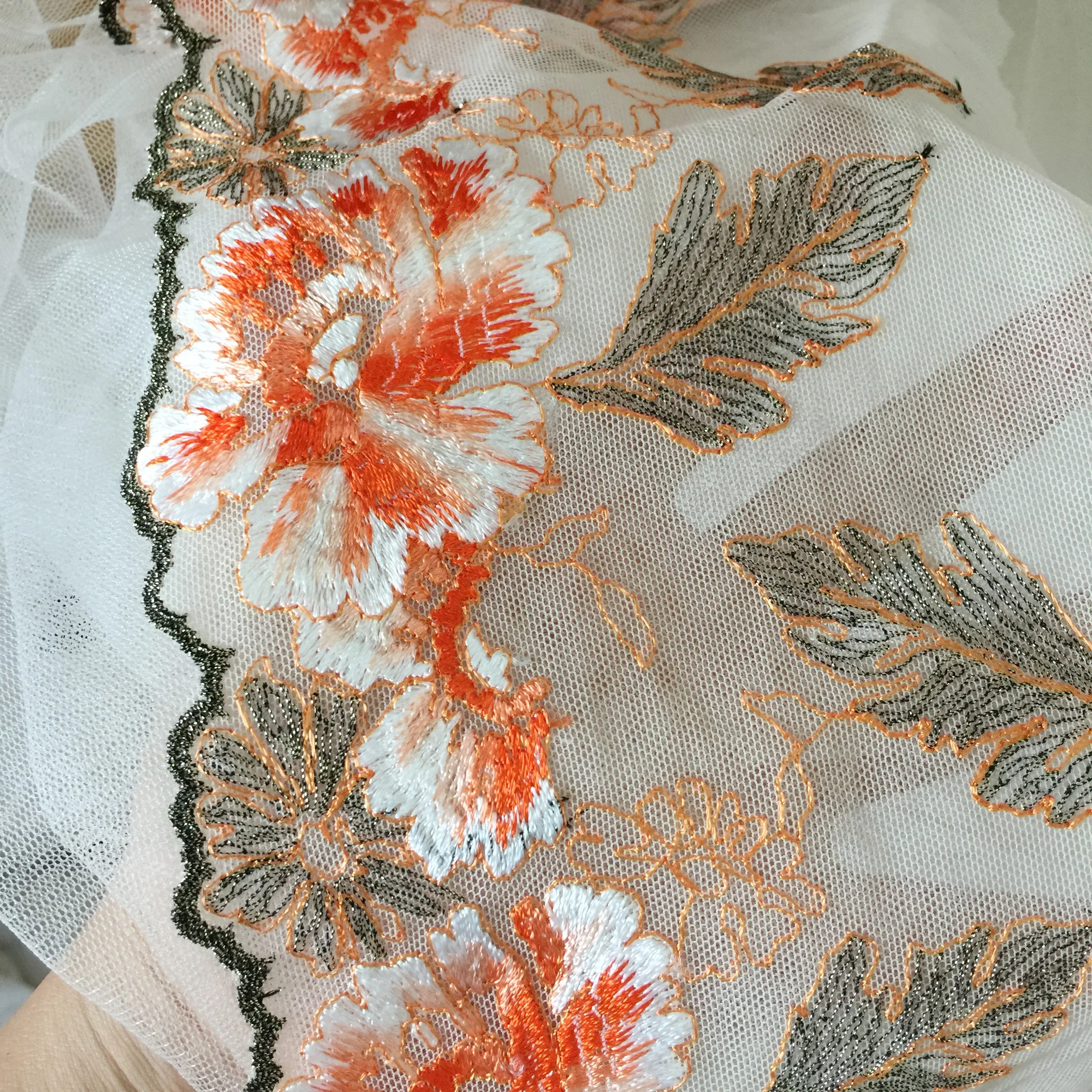 

Delicate 3D Texture Embroidery Lace Trim Vintage Flower Mesh Lace Trim For Wedding Dress Accessories