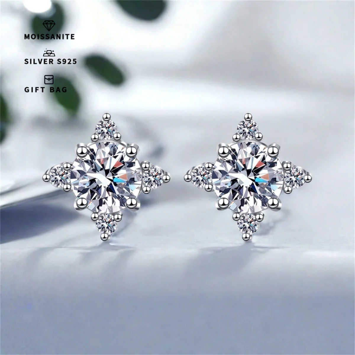 White GRA Moissanite earrings, S925 silver Platinum plating lucky clover earrings for men & Women high quality jewelry earrings