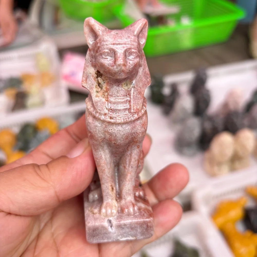 Natural Stone Quartz Egyptian Bastet Goddess Statue Polished Reiki Healing Fengshui Energy Room Decor High-Quality Gift