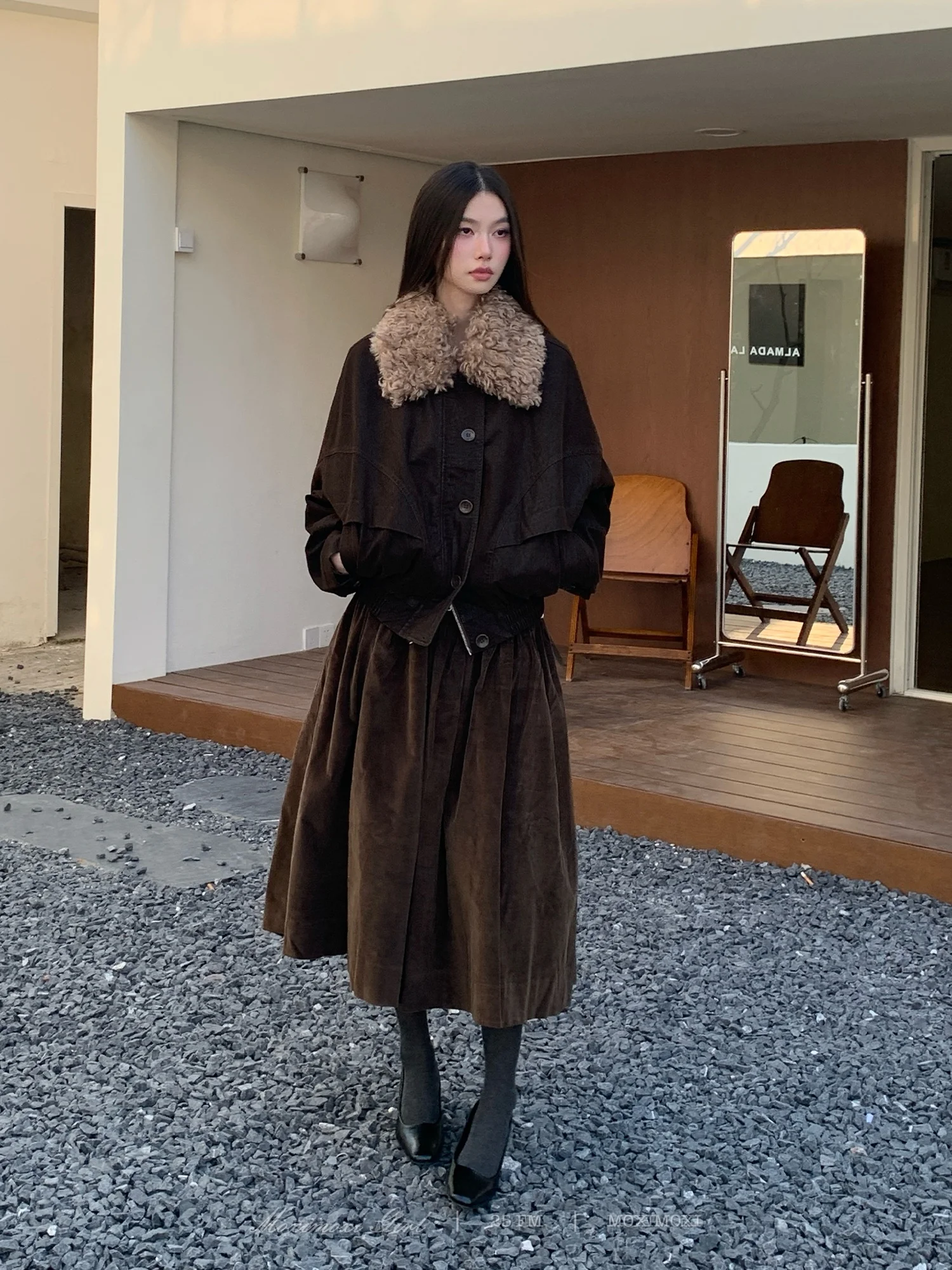 

Кожаное пальто со съемным меховым воротником на талии, тяжелое винтажное пальто с отложным воротником, свободная посадка, длинная застежка-молния, повседневная одежда