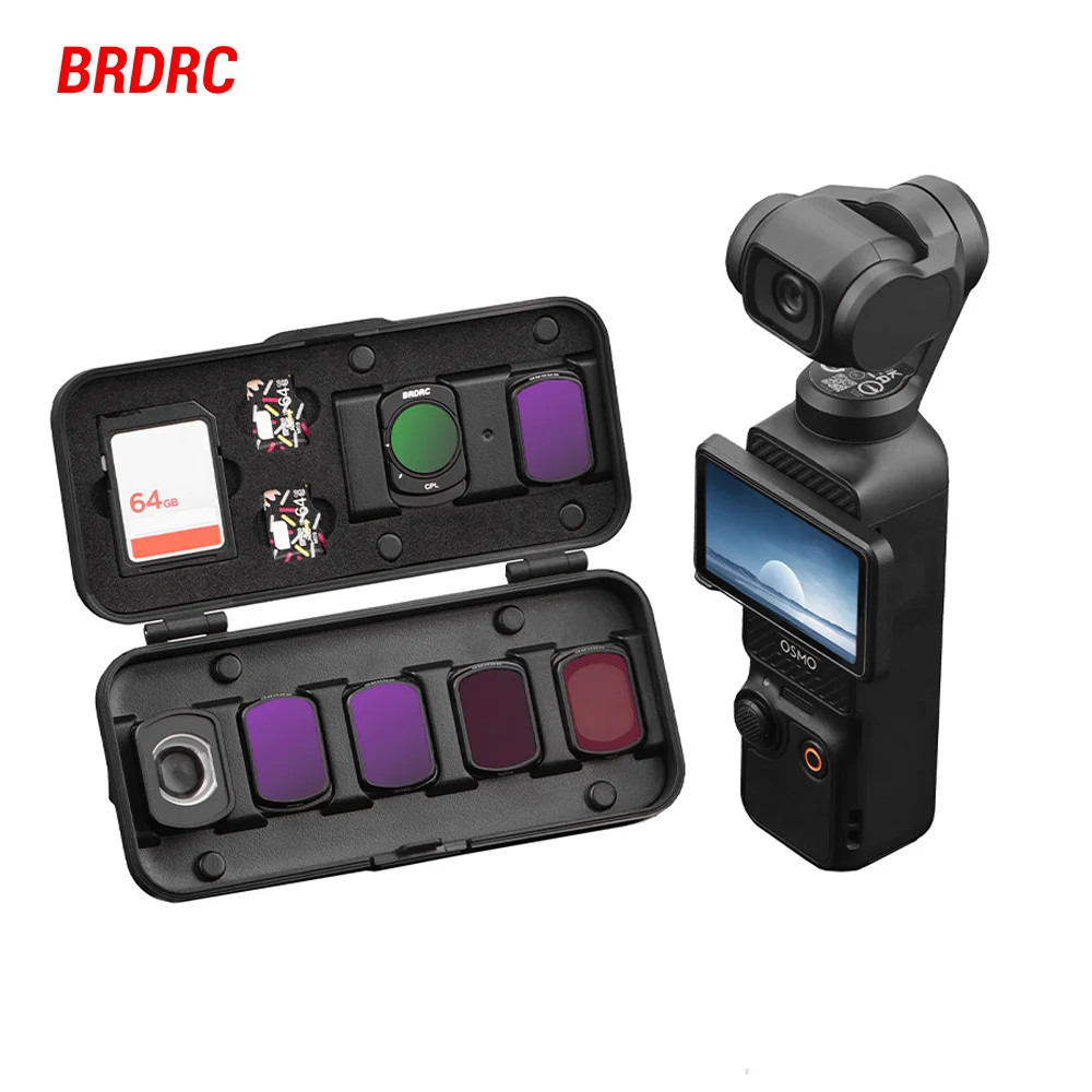 

BRDRC Pocket Lens Filters Storage Box for DJI Pocket 3 Accessories UV/CPL/ND Wide-angle Lens SD/TF Carrying Case Hard Case