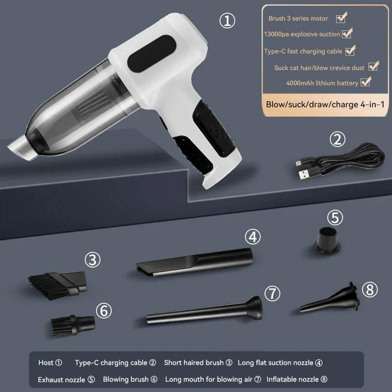 Беспроводной автомобильный пылесос двойного назначения, мощный мини-зарядка, домашний автомобильный диван, портативный очиститель для волос домашних животных, инструмент
