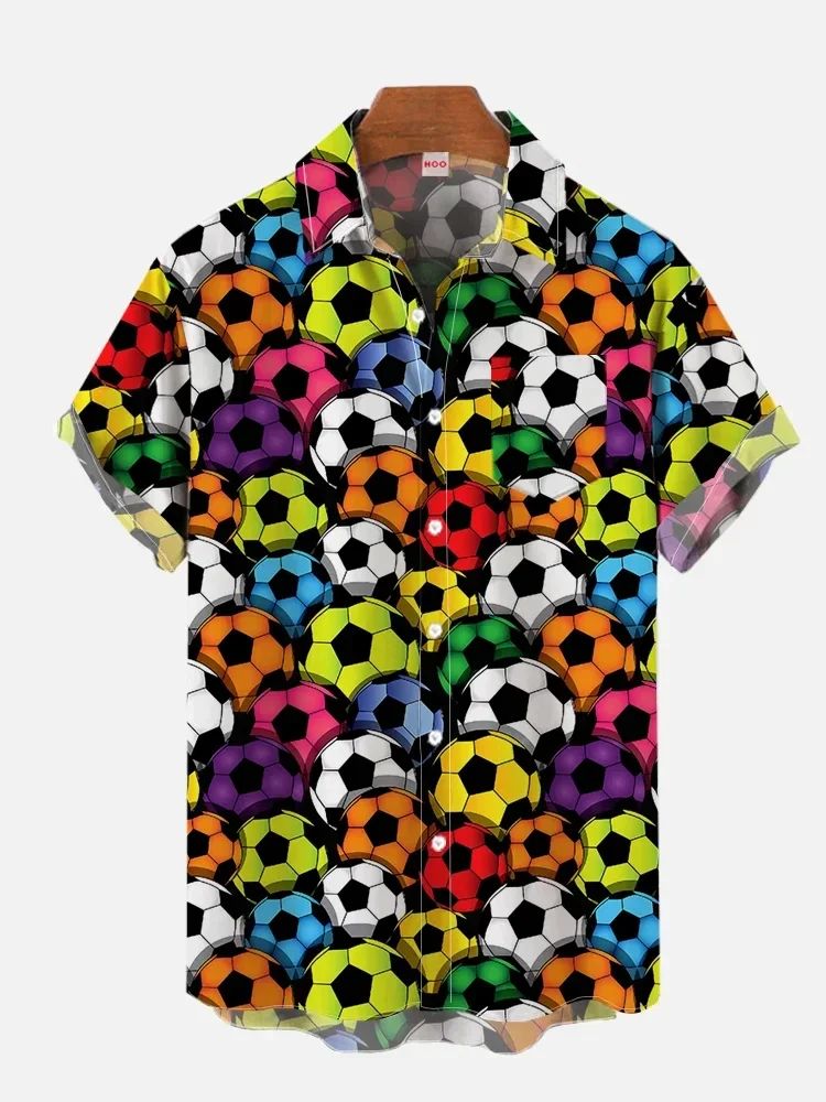 

2024 Colorful Soccer Balls Pattern 3D Printing Short Sleeve Europe Shirts For Men Fashion Germany Hawaiian Shirt Beach Blouses