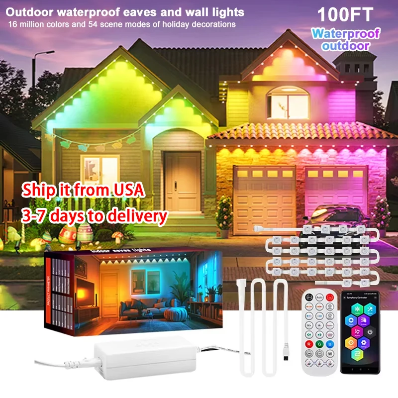 

Permanent Outdoor Lights Smart RGBIC Eaves LED Lights Festival Flashing Lighting Fairy String for Christmas Holiday Decorations