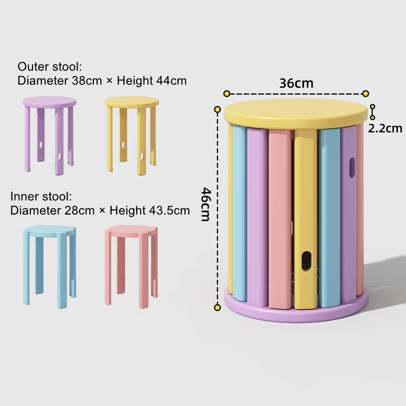 4-in-1 Wooden Chair Set Solid Wood Stools, Stackable Round Stools for Home Use Dining Table Stools, Backup Seating