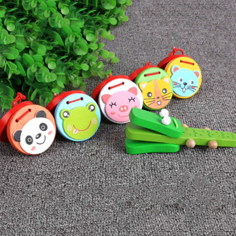 Kids Cartoon Wooden Castanets Music Instruments Baby Clapper Handle Musical Instruments Toys Educational Toys For Children