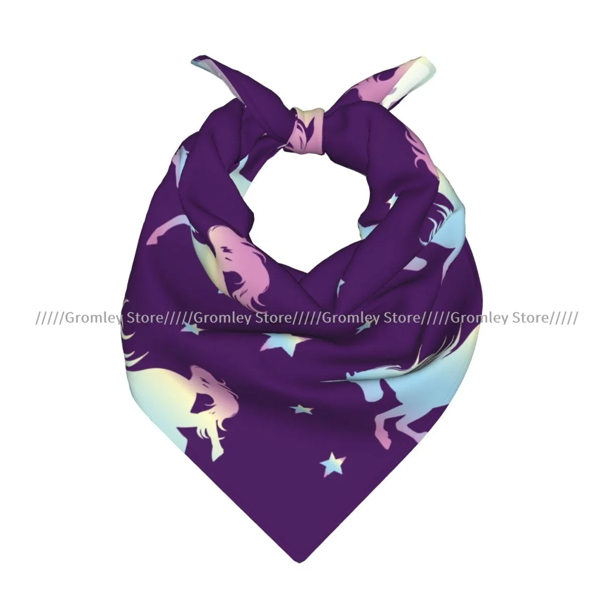 Holographic Magic Unicorn With Stars Purple Print Square Scarf Ladies Casual Head Neck Wrap