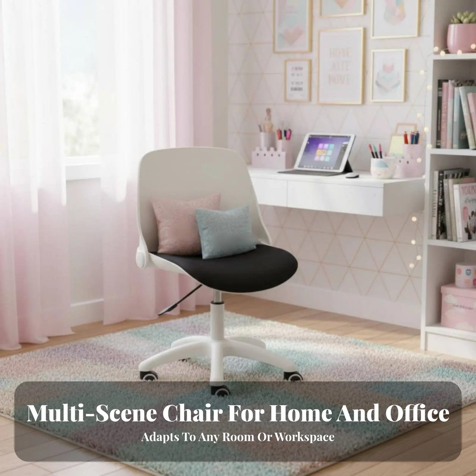 

Rolling Chair with Flip-up Arms Height Adjustable Office Furniture Ergonomic Design Easy Assembly for Students, Bedroom