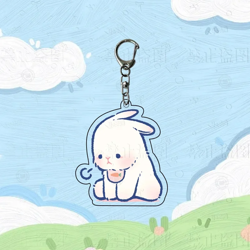 Anime Cartoon Animal Sighing Emoji Pack Porte-clés en acrylique, Porte-clés lapin mignon, Vente en gros, Pendentif, Accessoires pour sac à dos, Cadeau