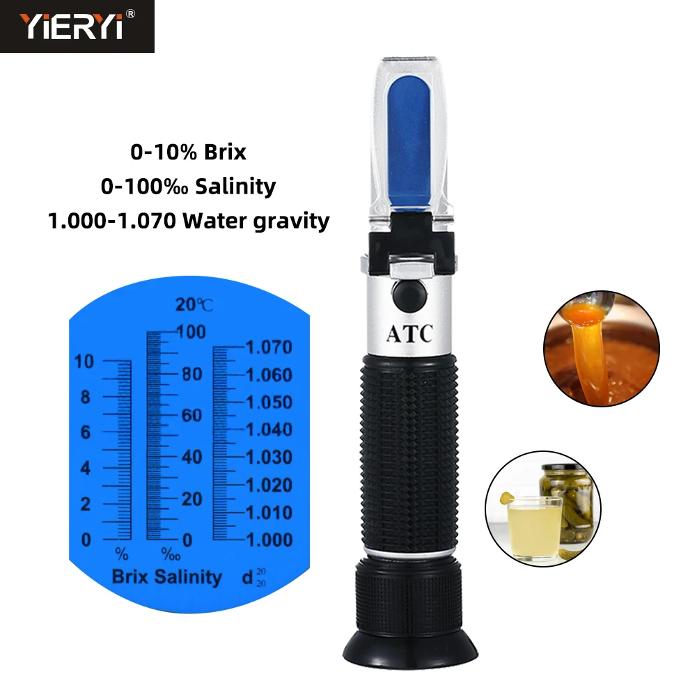 0-100% Salinity Refractometer 0-10% Brix 1.000-1.070 Specific Gravity Sugar Salt Concentration Meter for Saltwater Food Brine